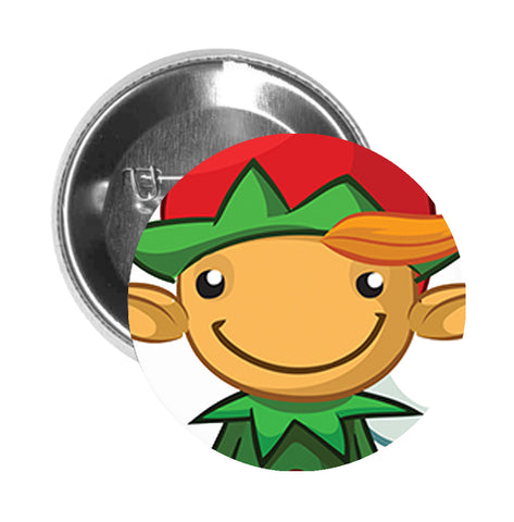 Round Pinback Button Pin Brooch Simple Cute Kids  Holiday Christmas Character Cartoon - Santa's Elf - Zoom