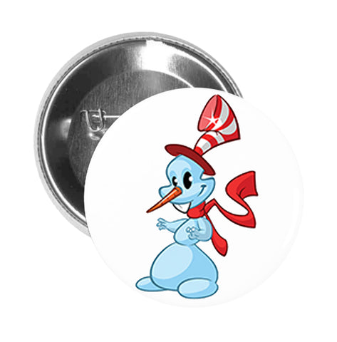 Round Pinback Button Pin Brooch Simple Cute Kids  Holiday Christmas Character Cartoon - Snow Bunny