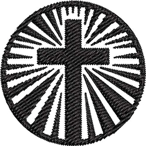 Iron on / Sew On Patch Applique Simple Glowing Black and White Cross Silhouette Embroidered Design