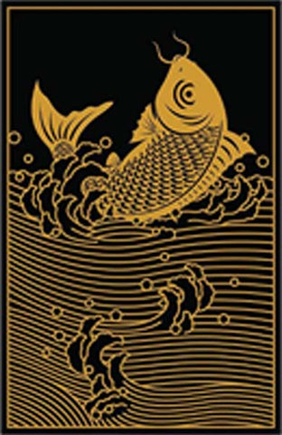 Simple Japanese Koi Fish Card Wall Art Cartoon Icon - Black and Gold Vinyl Decal Sticker