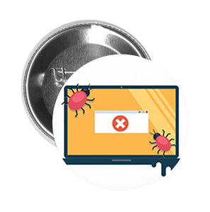 Round Pinback Button Pin Brooch Simple Laptop Malfunction Cartoon Icon - Error Screen