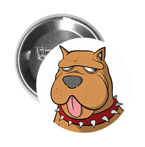 Round Pinback Button Pin Brooch Simple Lazy Brown Retro Puppy Dog with Spike Collar Cartoon - Zoom