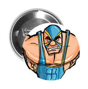 Round Pinback Button Pin Brooch Simple Lucha Libre Wrestler Cartoon Pen Art - Zoom