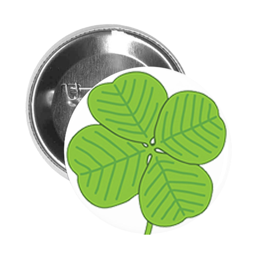 Round Pinback Button Pin Brooch Simple Lucky Four Leaf Clover Cartoon Icon - Zoom