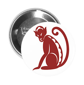 Round Pinback Button Pin Brooch Simple Maroon Chinese Astrology Zodiac Character Cartoon Icon - Monkey - Zoom