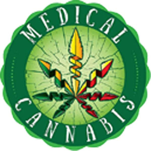 Simple Medical Cannabis Weed Logo Cartoon Icon - Green Border Broken Glass Vinyl Decal Sticker
