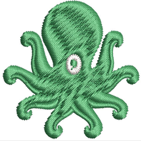 Iron on / Sew On Patch Applique Simple One Eyed Green Octopus Squid Cartoon Embroidered Design