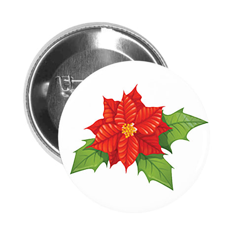 Round Pinback Button Pin Brooch Simple Red Christmas Holiday Poinsettia Flower