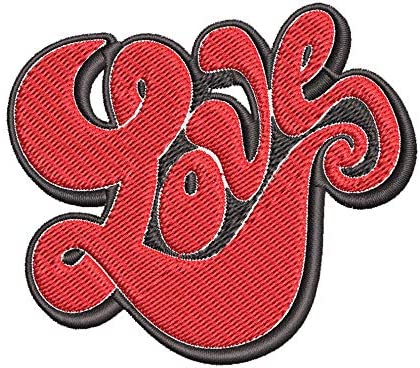 Iron on / Sew On Patch Applique Simple Red Retro Love Bubble Letter Embroidered Design