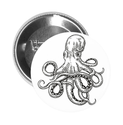 Round Pinback Button Pin Brooch Simple Retro Vintage Octopus Sketch Cartoon