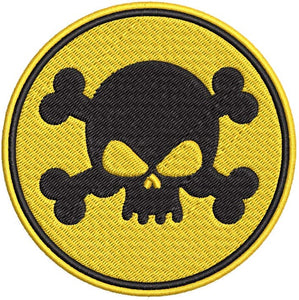Iron on / Sew On Patch Applique Simple Skull Crossbones Yellow Road Sign Cartoon Embroidered Design
