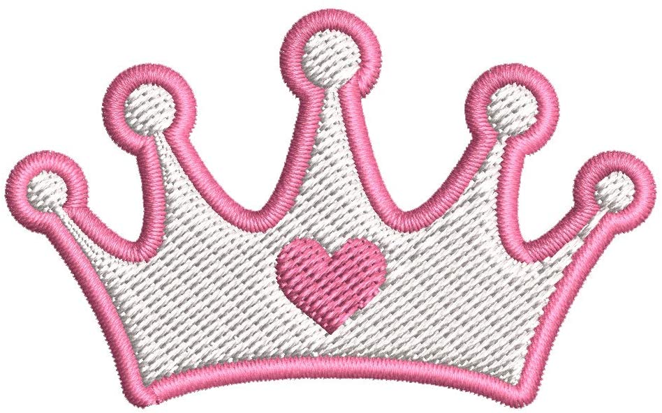 Iron on / Sew On Patch Applique Simple Young Pink Girly Princess Heart Crown Outline Cartoon Icon Embroidered Design