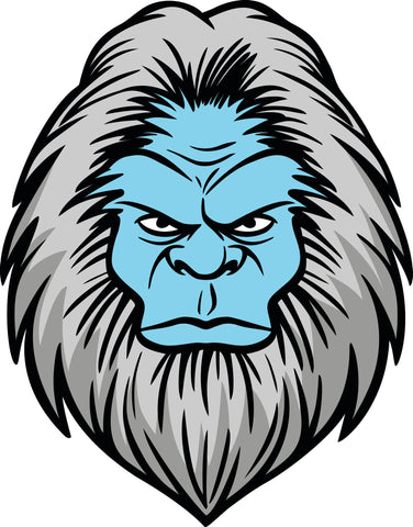 Simple Angry Yeti Abominable Snowman Cartoon Head - Blue White Vinyl Decal Sticker