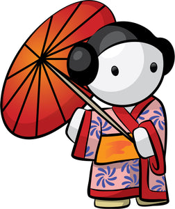 Simple Asian Kawaii White Character Figure - Geisha Vinyl Decal Sticker