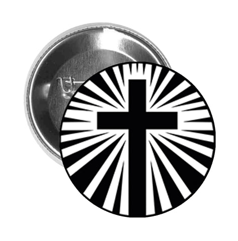 Round Pinback Button Pin Brooch Simple Glowing Black and White Cross Silhouette
