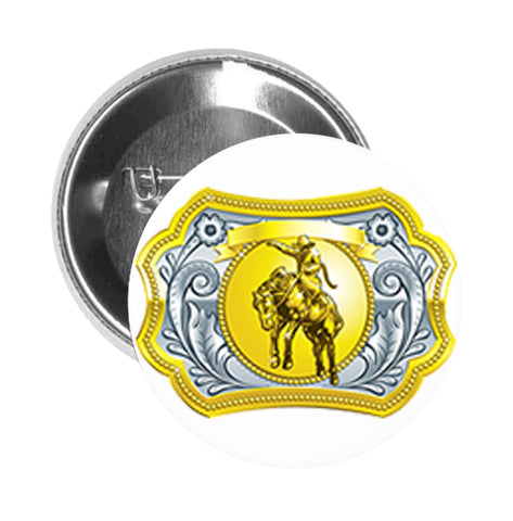 Round Pinback Button Pin Brooch Simple Gold Silver Cowboy Belt Buckle Cartoon Icon #1