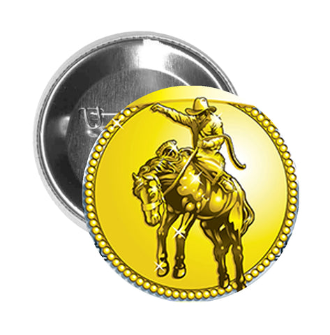 Round Pinback Button Pin Brooch Simple Gold Silver Cowboy Belt Buckle Cartoon Icon #1 - Zoom
