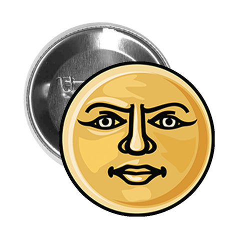 Round Pinback Button Pin Brooch Simple Golden Boho Sun Cartoon Icon Emoji - Zoom