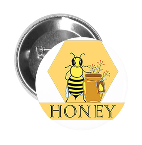 Round Pinback Button Pin Brooch Simple Golden Honey Bee Cartoon Icon