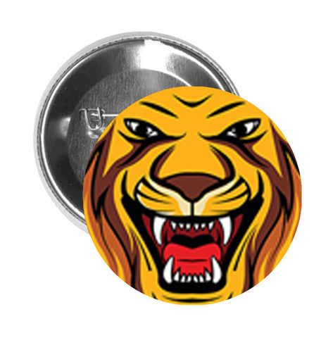 Round Pinback Button Pin Brooch Simple Golden Lion Sport Mascot Cartoon Head Emoji - Zoom