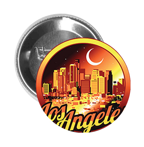 Round Pinback Button Pin Brooch Simple Golden Los Angeles Skyline Cartoon Icon