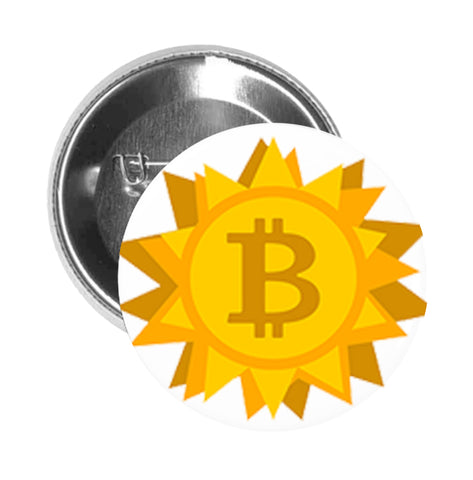 Round Pinback Button Pin Brooch Simple Golden Sun Bitcoin Cartoon Icon