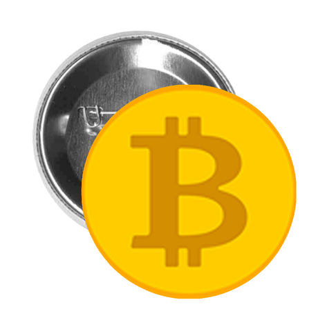Round Pinback Button Pin Brooch Simple Golden Sun Bitcoin Cartoon Icon - Zoom