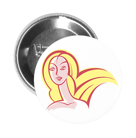 Round Pinback Button Pin Brooch Simple Graphic Art Blonde Woman Cartoon