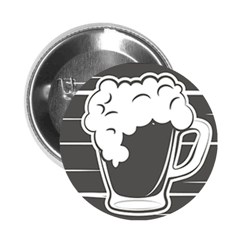 Round Pinback Button Pin Brooch Simple Gray Hipster Beer House Logo Icon - Zoom