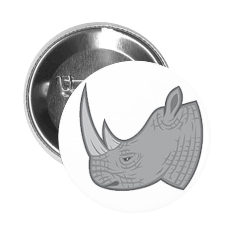 Round Pinback Button Pin Brooch Simple Gray Rhino Mascot Cartoon