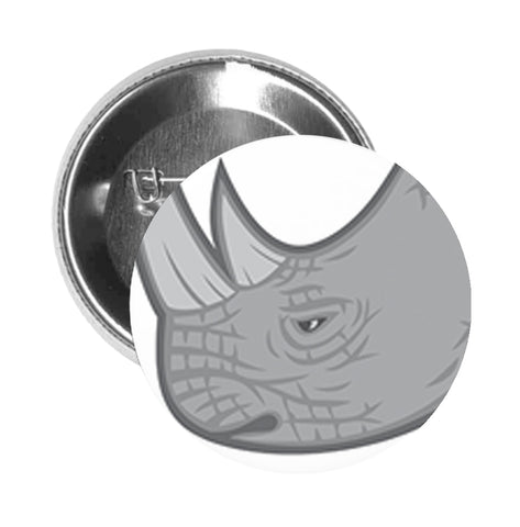 Round Pinback Button Pin Brooch Simple Gray Rhino Mascot Cartoon - Zoom