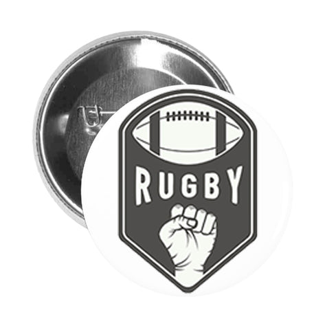 Round Pinback Button Pin Brooch Simple Gray Rugby Sport Shield Cartoon Logo