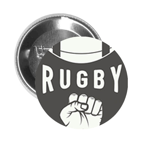 Round Pinback Button Pin Brooch Simple Gray Rugby Sport Shield Cartoon Logo - Zoom