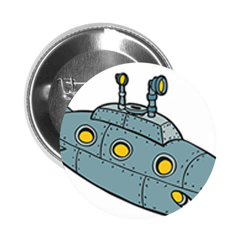 Round Pinback Button Pin Brooch Simple Gray Submarine Cartoon - Zoom