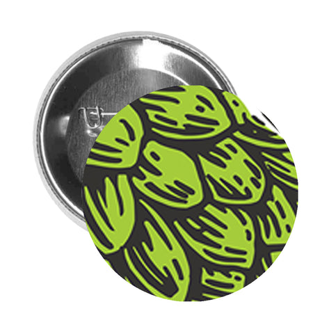 Round Pinback Button Pin Brooch Simple Green Brewery Hop Plant Flower Cartoon Emoji - Zoom