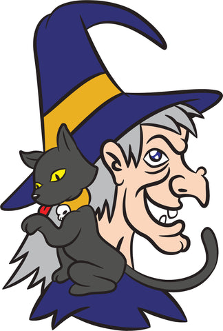 Simple Halloween Witch Wizard with Black Kitty Cat Cartoon Vinyl Decal Sticker