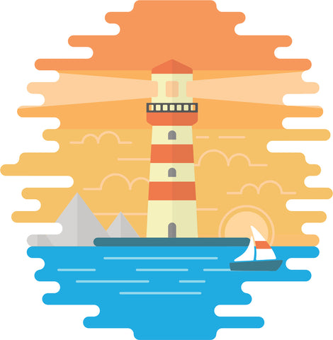 Simple Lighthouse Horizon Cartoon Icon Vinyl Decal Sticker