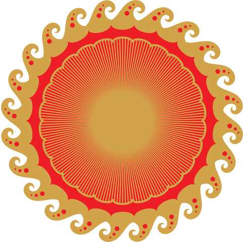 Simple Mandala Style Red Gold Sun Cartoon Icon Vinyl Decal Sticker
