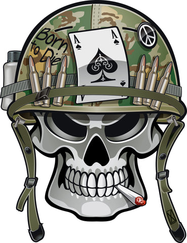 Simple Military Soldier Skull with War Helmet Cartoon Vinyl Decal Sticker
