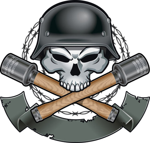 Simple Military Soldier with Barbed Wire and Weapons Cartoon Icon Vinyl Decal Sticker