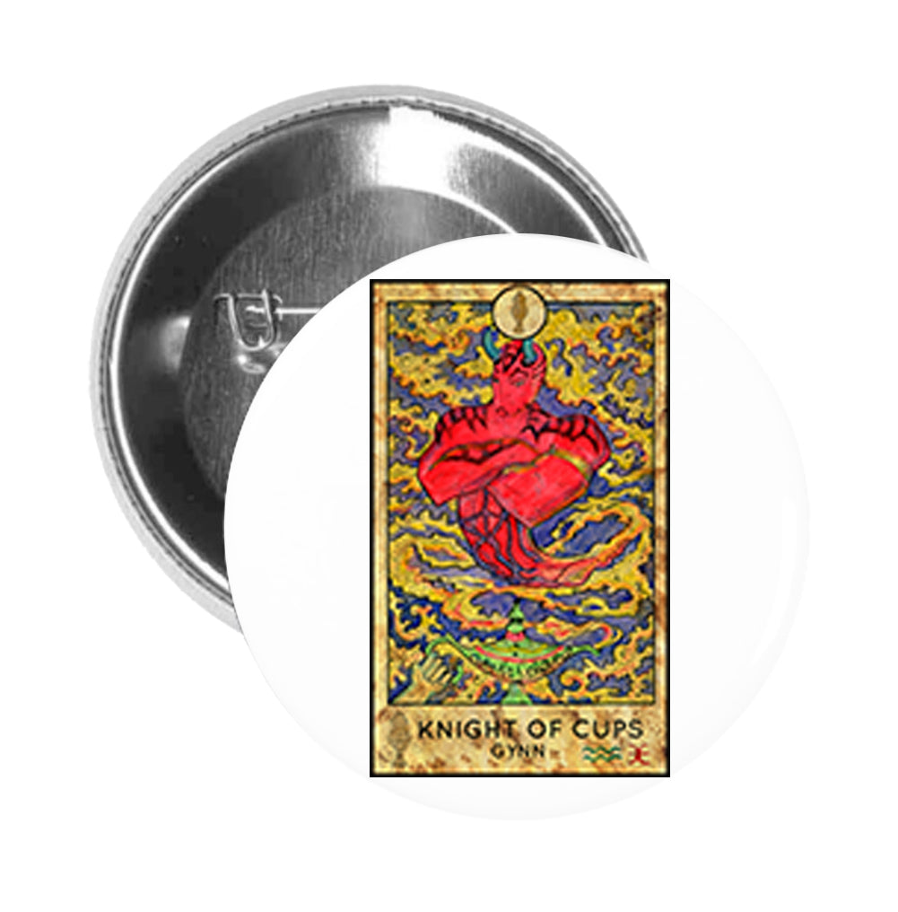 Round Pinback Button Pin Brooch Simple Tarot Card Cartoon Icon - Knight of Cups Gynn