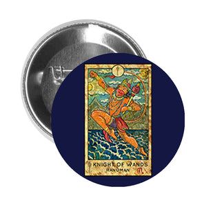 Round Pinback Button Pin Brooch Simple Tarot Card Cartoon Icon - Knight of Wands Hanuman - Blue