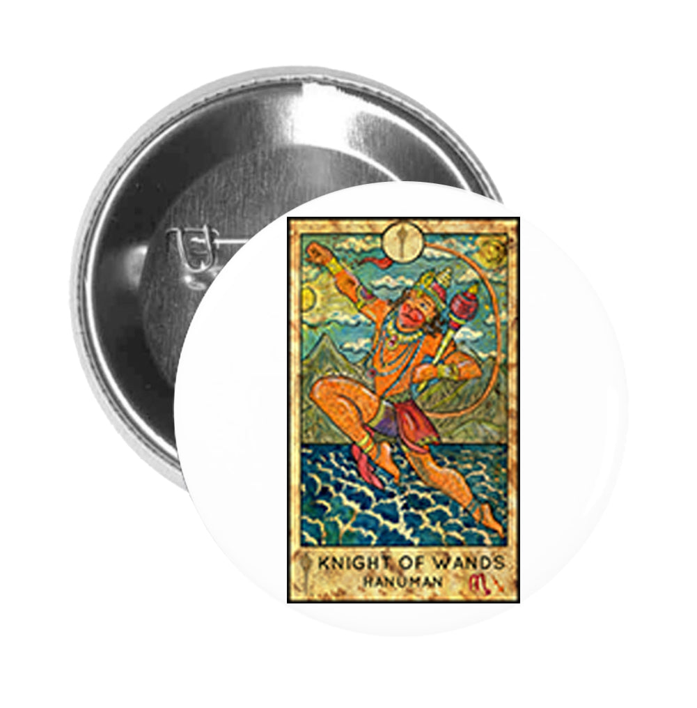 Round Pinback Button Pin Brooch Simple Tarot Card Cartoon Icon - Knight of Wands Hanuman