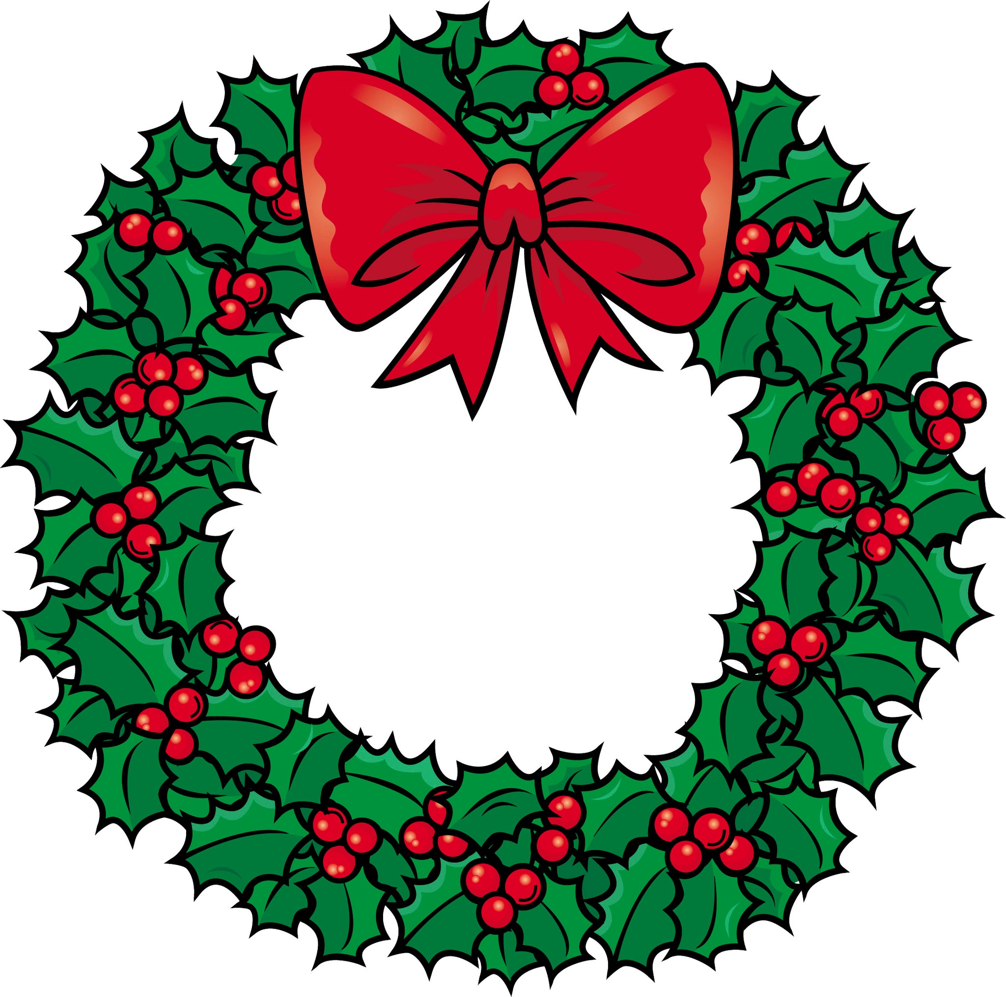 Simple Traditional Christmas Holiday Holly Wreath Cartoon Vinyl Decal Sticker