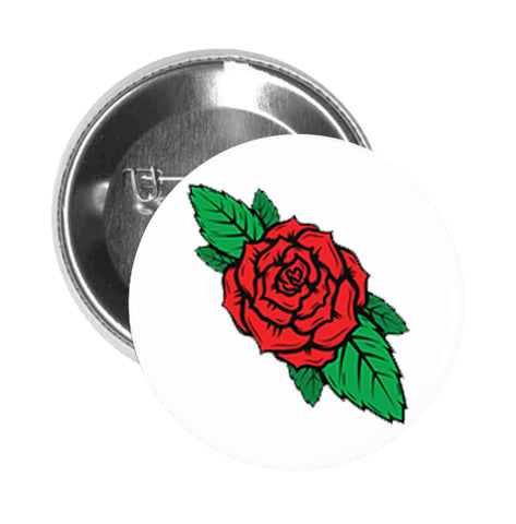 Round Pinback Button Pin Brooch Simple Vintage Retro Rose Flower Tattoo Style Cartoon Art
