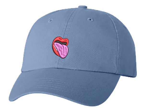 Unisex Adult Washed Dad Hat Sexy Red Luscious Kissing Lips Cartoon #9 Embroidery Sketch Design