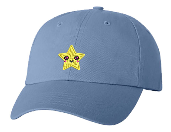 Unisex Adult Washed Dad Hat Happy Emoji - Star #2 Embroidery Sketch Design