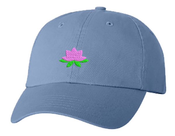 Unisex Adult Washed Dad Hat Pretty Dainty Floating Water Lily Lotus Cartoon Flower - Pink Embroidery Sketch Design