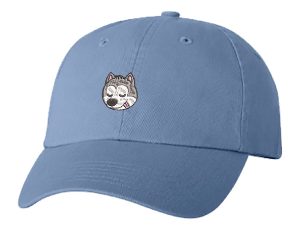 Unisex Adult Washed Dad Hat Cute Sleepy Lazy Husky Puppy Dog Cartoon - Husky Head Embroidery Sketch Design