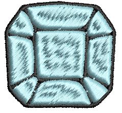 Iron on / Sew On Patch Applique Square Cushion Beveled Gemstone Birthstone Jewel Cartoon - Aquamarine Blue Embroidered Design